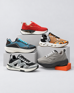 HOS Sporty Sneakers: Air Rush, Yomato, Minato, Nova and Shijo on studio plinths