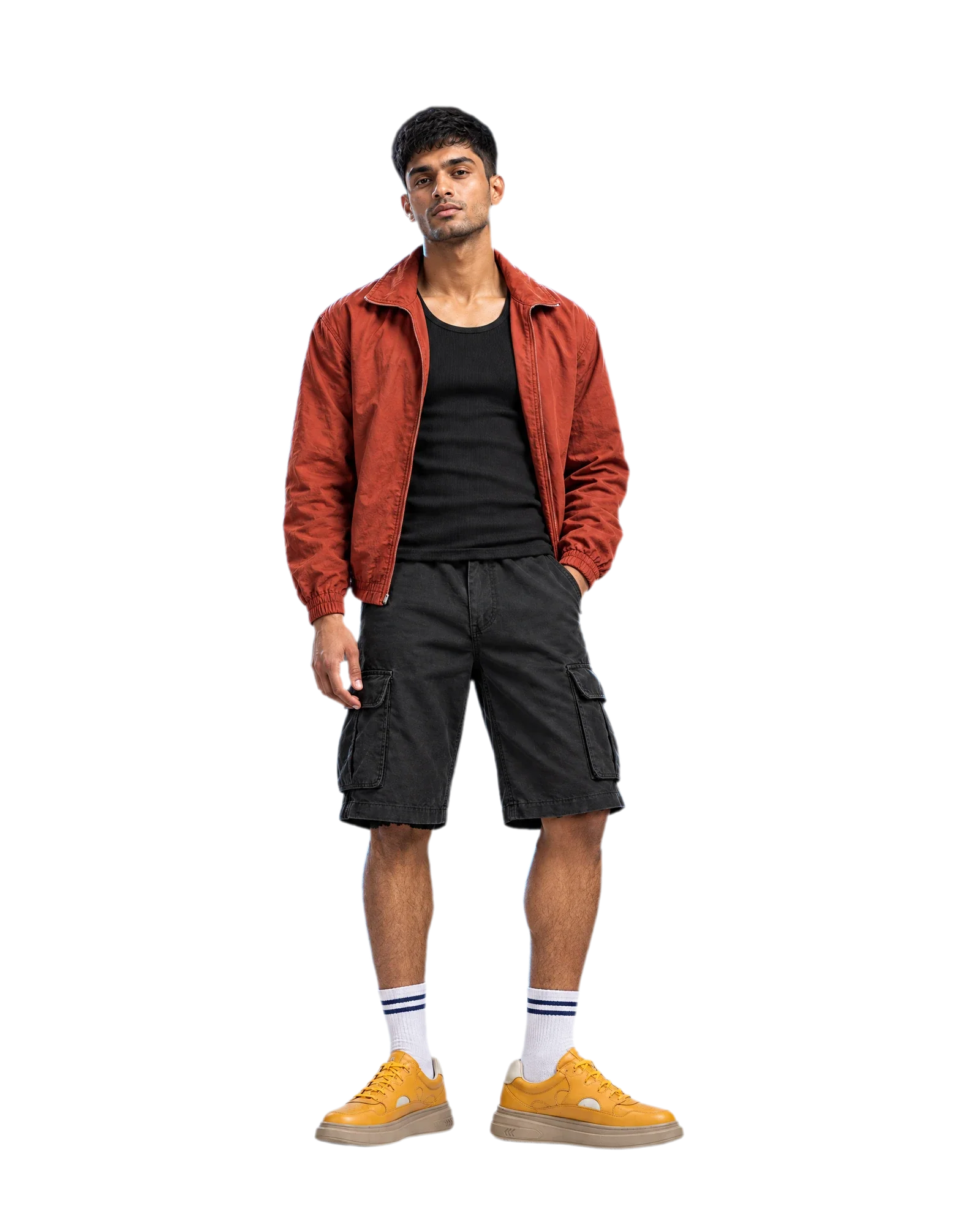 Model wearing CLOUD STEP in Mustard, Beige